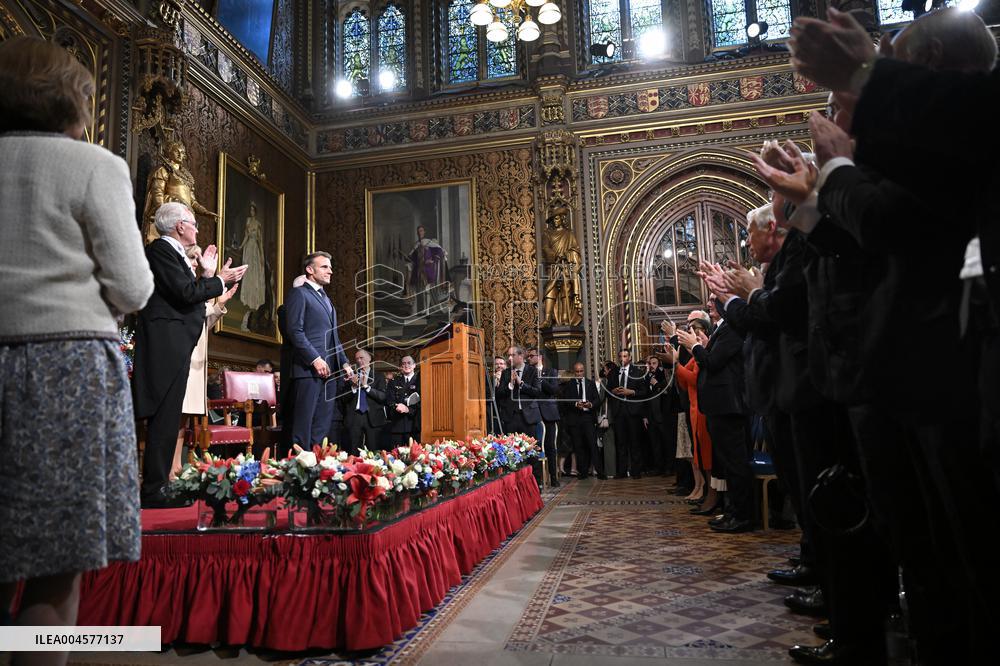 Macron Delivers A Speech In Front Of Parliamentarians - London