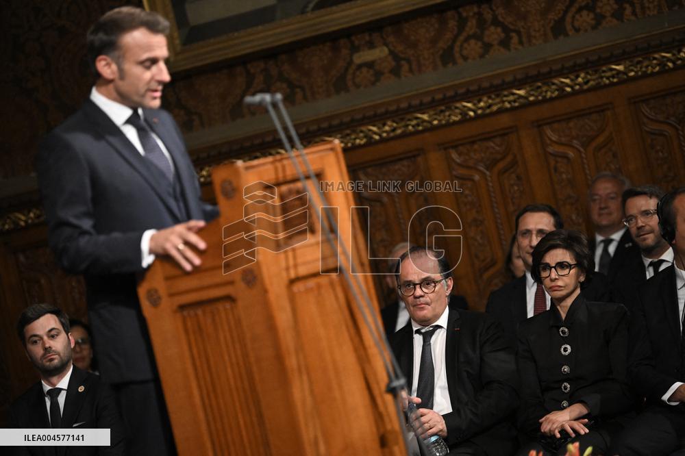 Macron Delivers A Speech In Front Of Parliamentarians - London