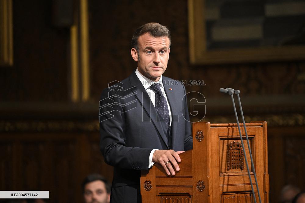 Macron Delivers A Speech In Front Of Parliamentarians - London