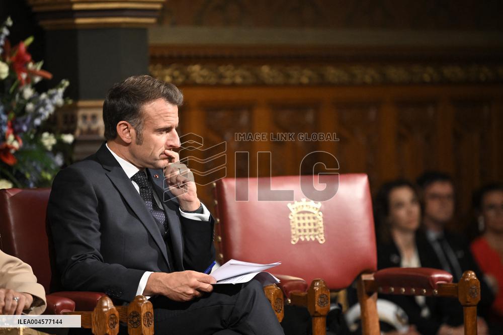 Macron Delivers A Speech In Front Of Parliamentarians - London