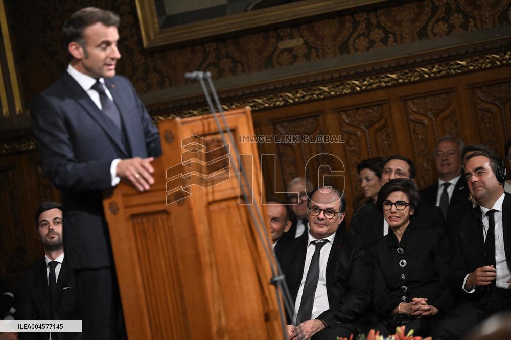 Macron Delivers A Speech In Front Of Parliamentarians - London