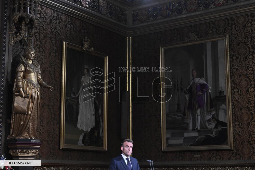 Macron Delivers A Speech In Front Of Parliamentarians - London