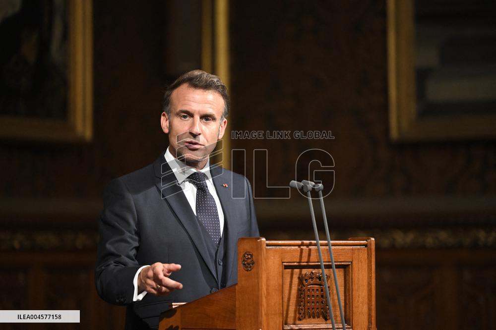 Macron Delivers A Speech In Front Of Parliamentarians - London