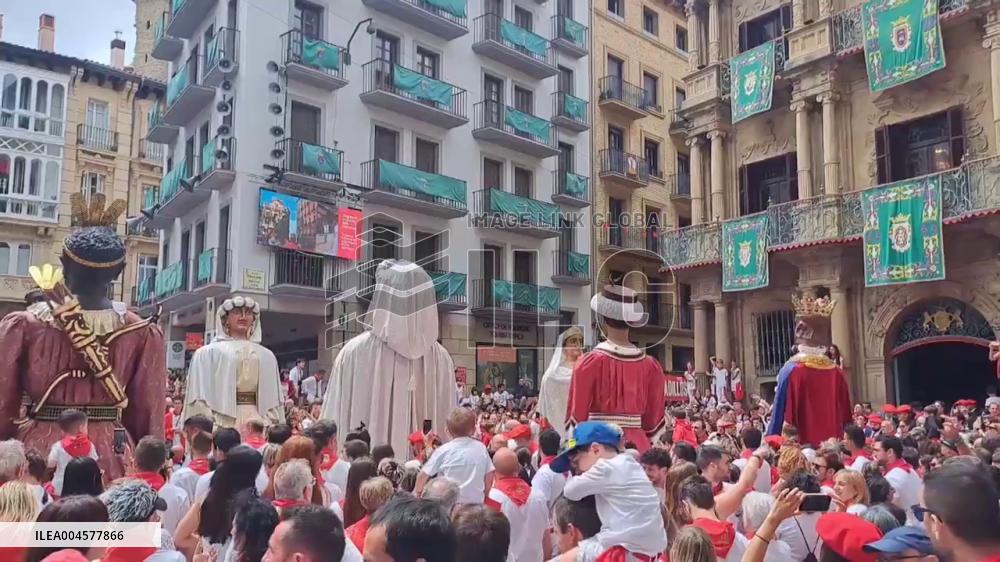 Spain: Giant Puppets Parade Through Pamplona During San Fermín Festival
