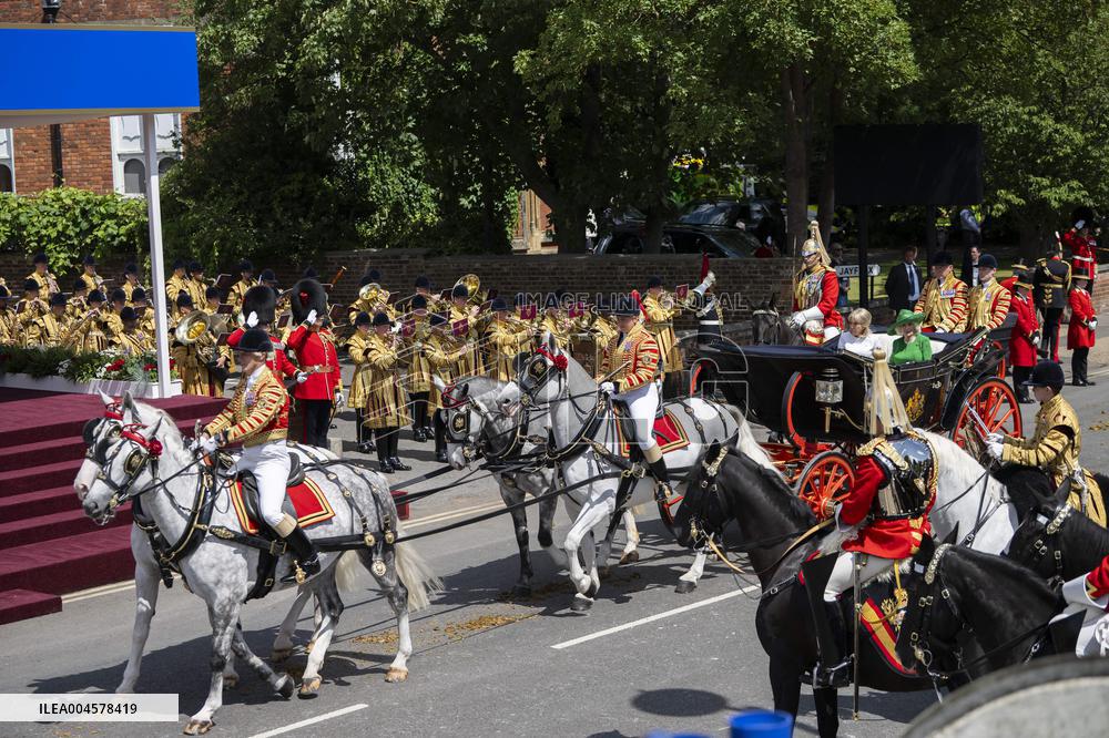 Emmanuel And Brigitte Macron Attend Welcoming Ceremony in Windsor