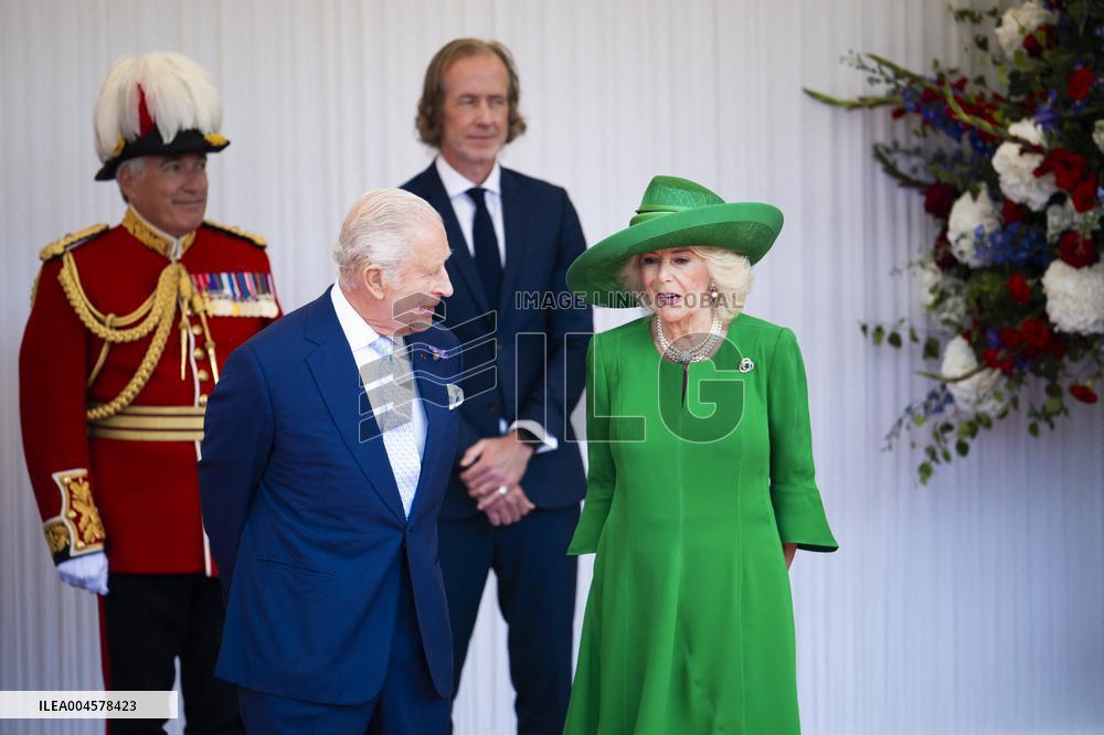 Emmanuel And Brigitte Macron Attend Welcoming Ceremony in Windsor