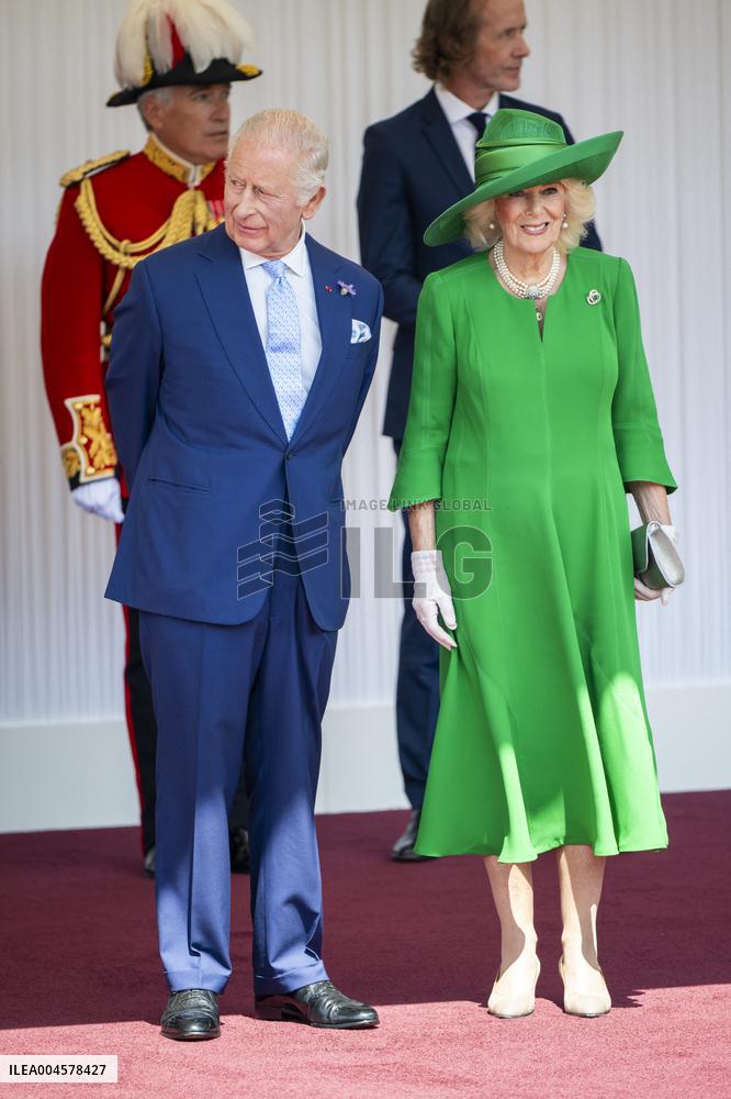 Emmanuel And Brigitte Macron Attend Welcoming Ceremony in Windsor