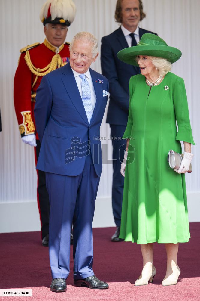 Emmanuel And Brigitte Macron Attend Welcoming Ceremony in Windsor