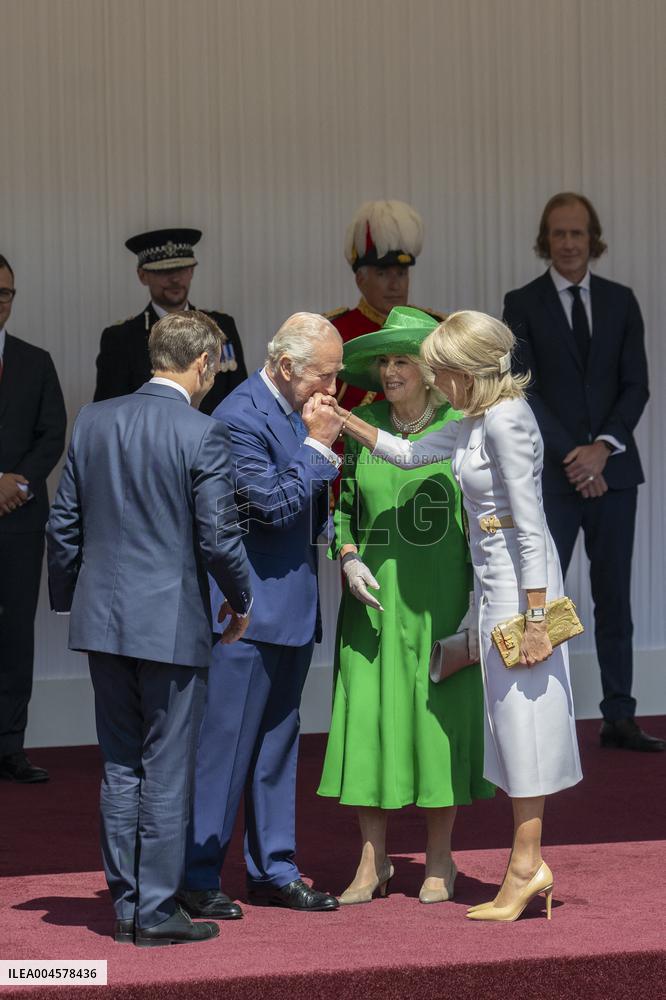Emmanuel And Brigitte Macron Attend Welcoming Ceremony in Windsor