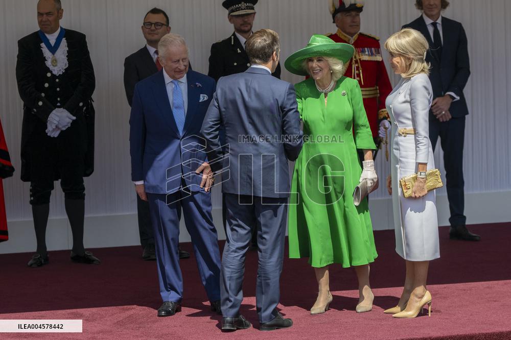 Emmanuel And Brigitte Macron Attend Welcoming Ceremony in Windsor
