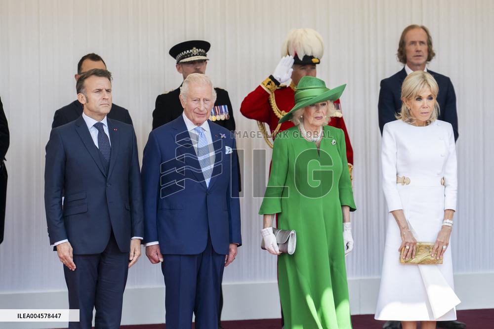 Emmanuel And Brigitte Macron Attend Welcoming Ceremony in Windsor