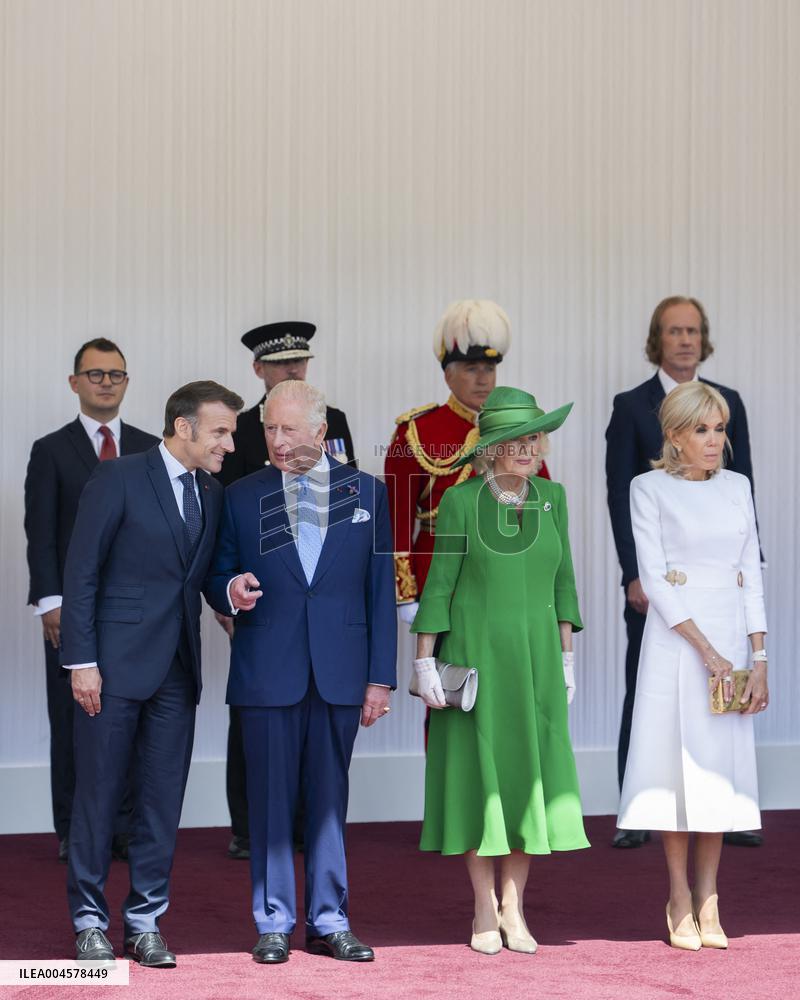 Emmanuel And Brigitte Macron Attend Welcoming Ceremony in Windsor