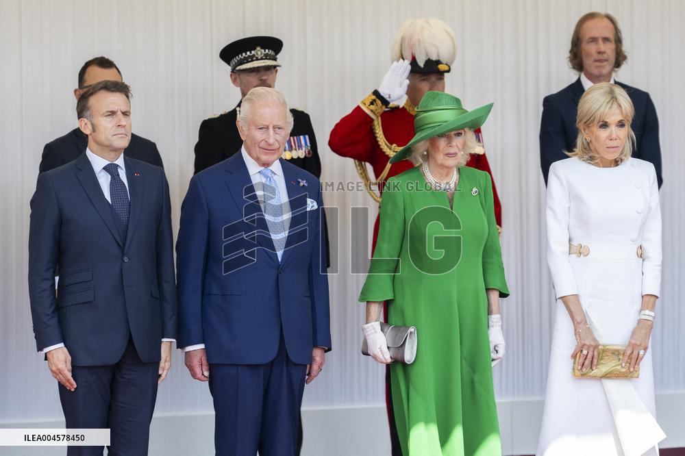 Emmanuel And Brigitte Macron Attend Welcoming Ceremony in Windsor