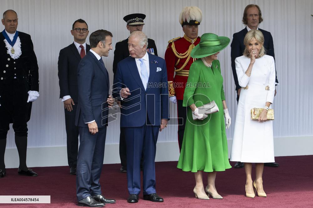 Emmanuel And Brigitte Macron Attend Welcoming Ceremony in Windsor
