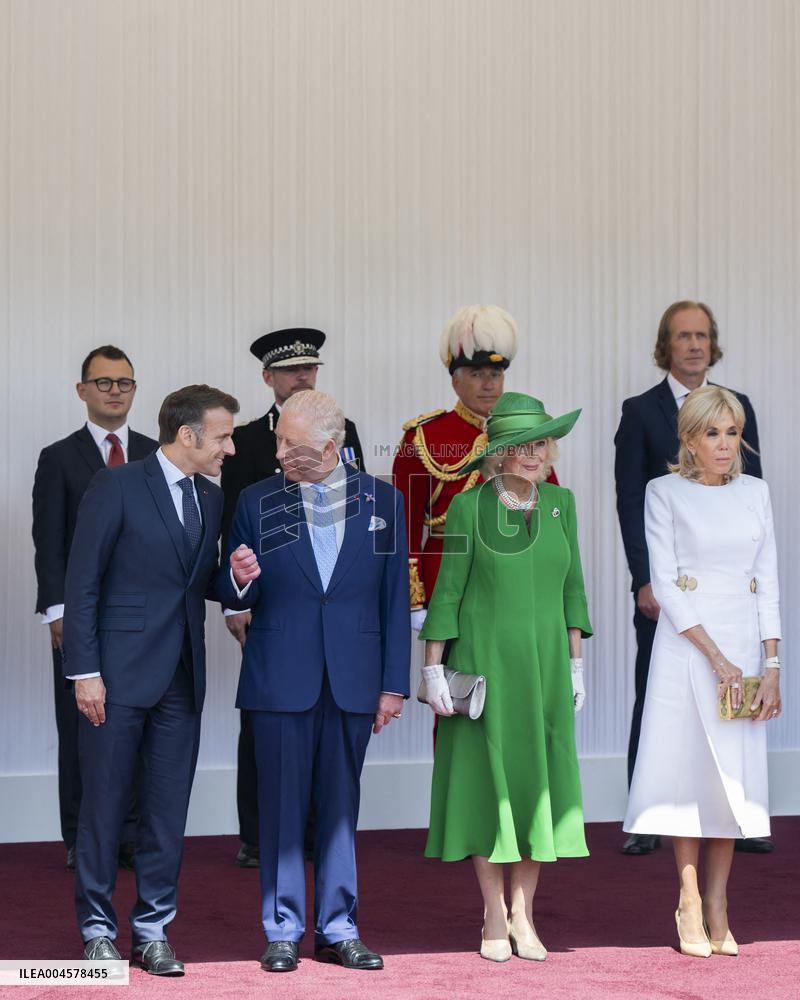 Emmanuel And Brigitte Macron Attend Welcoming Ceremony in Windsor