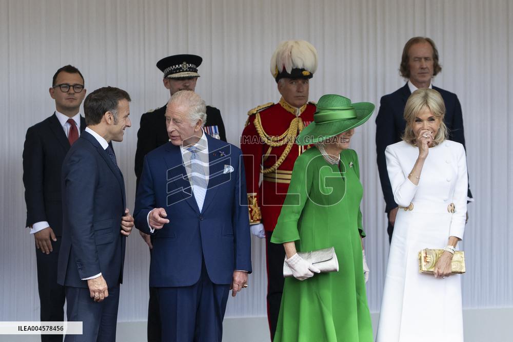 Emmanuel And Brigitte Macron Attend Welcoming Ceremony in Windsor