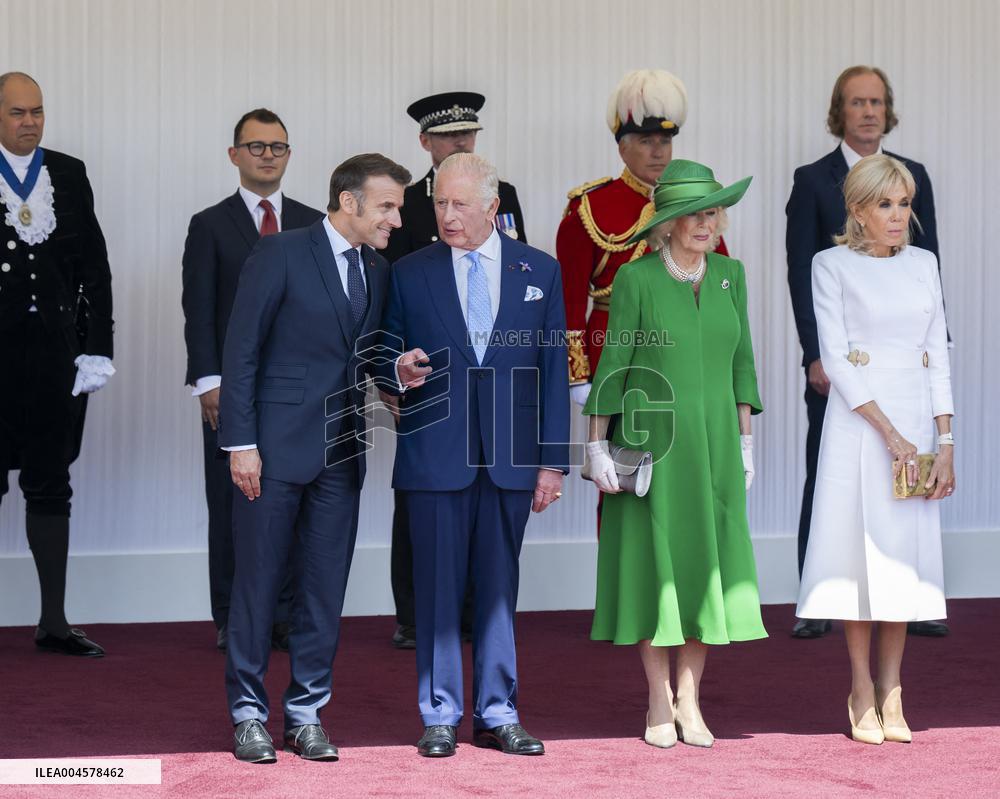 Emmanuel And Brigitte Macron Attend Welcoming Ceremony in Windsor