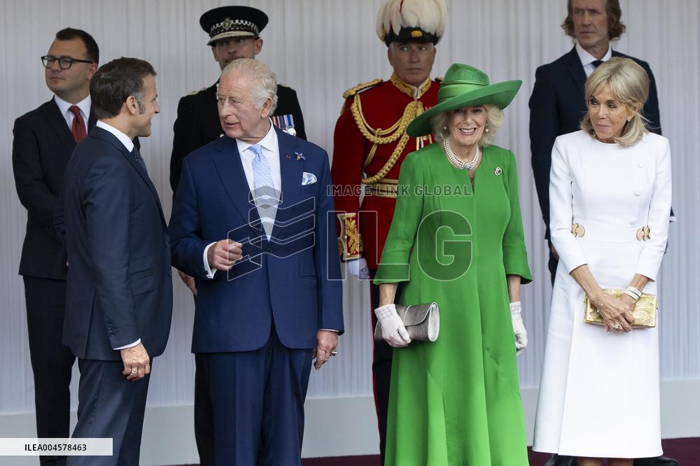 Emmanuel And Brigitte Macron Attend Welcoming Ceremony in Windsor
