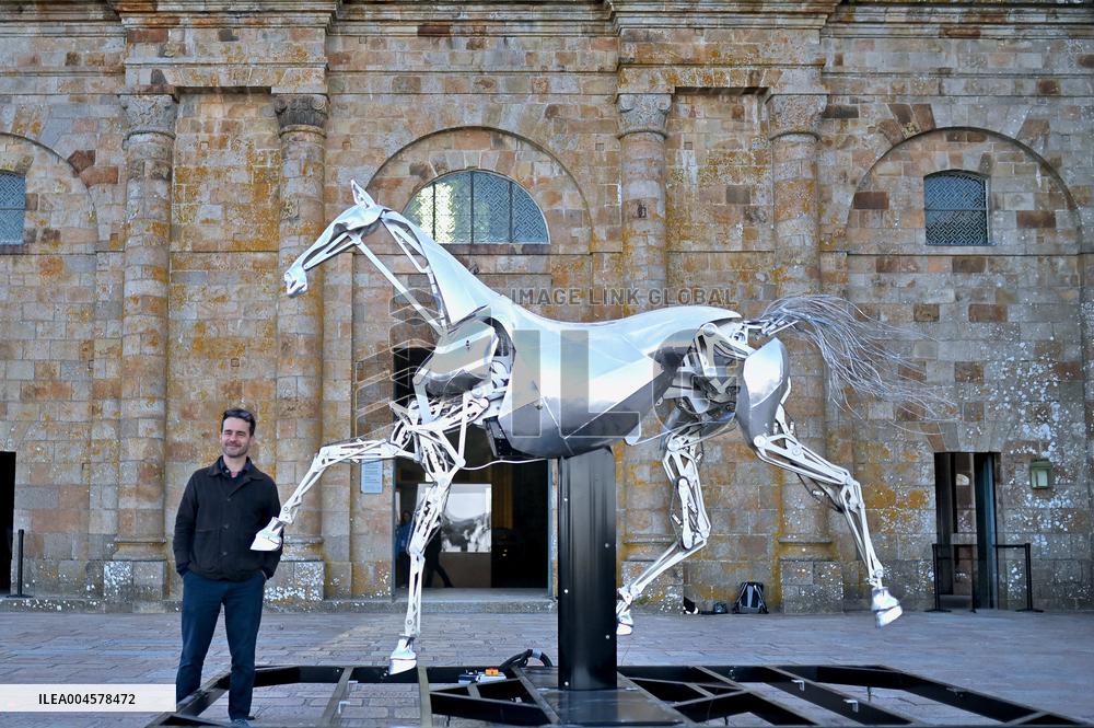 Zeus The Olympic Horse Arrives At Mont Saint-Michel