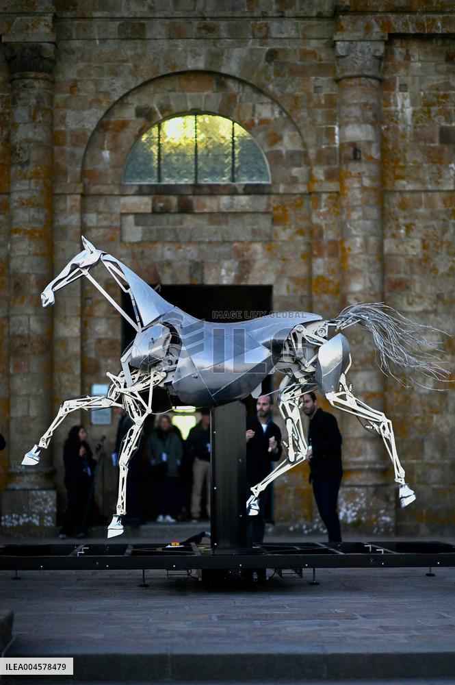 Zeus The Olympic Horse Arrives At Mont Saint-Michel