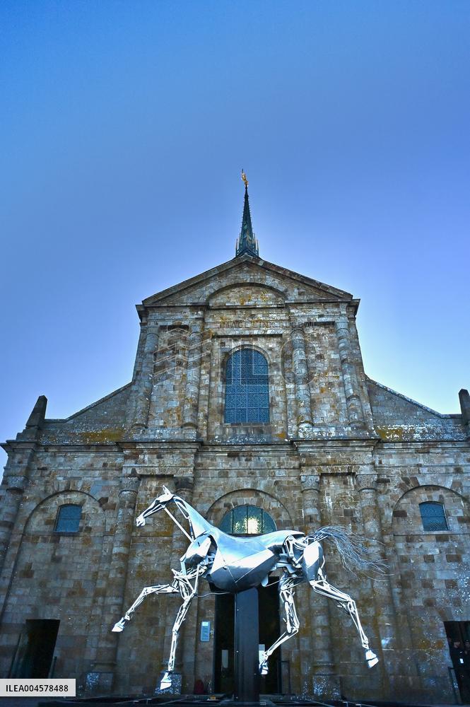 Zeus The Olympic Horse Arrives At Mont Saint-Michel