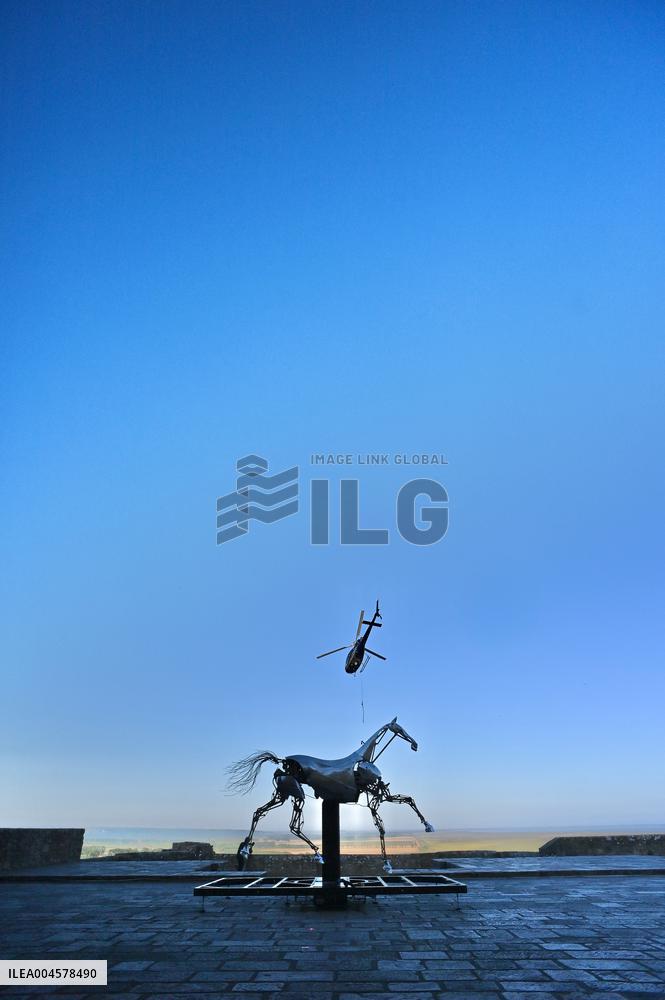 Zeus The Olympic Horse Arrives At Mont Saint-Michel