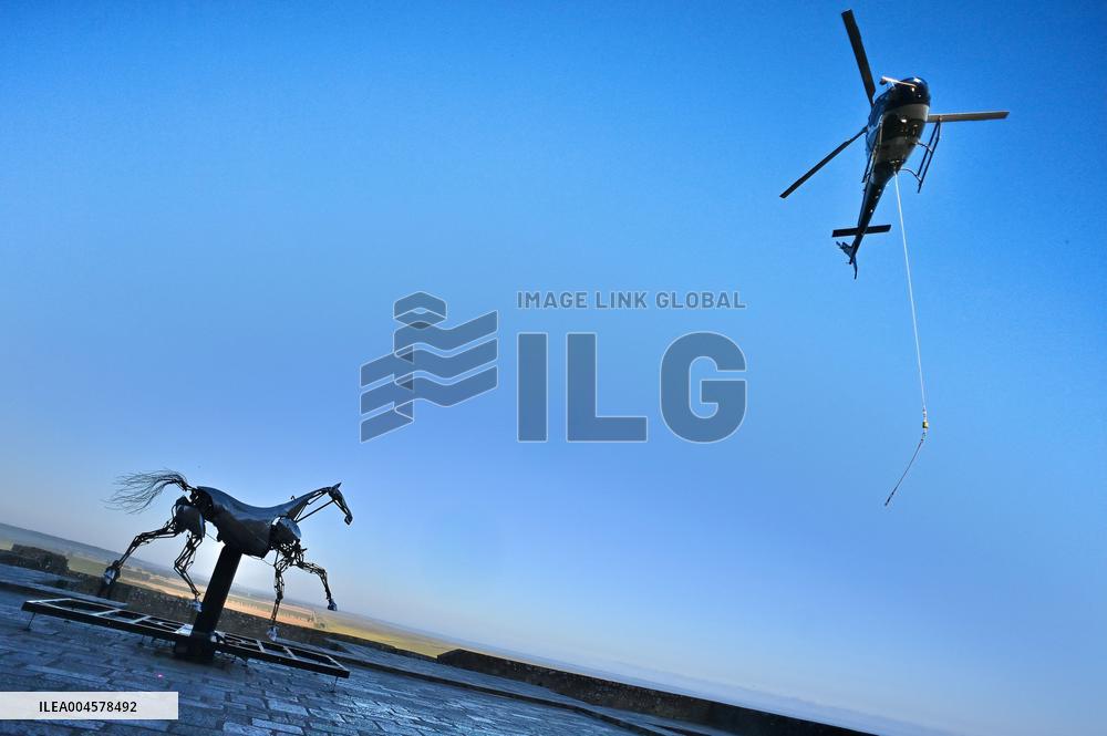 Zeus The Olympic Horse Arrives At Mont Saint-Michel