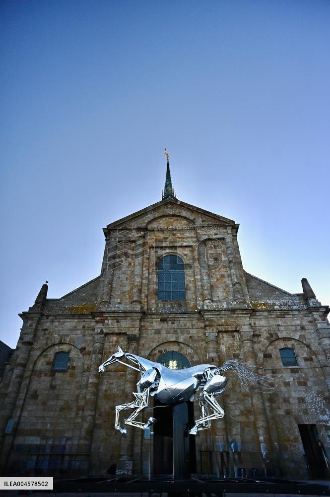 Zeus The Olympic Horse Arrives At Mont Saint-Michel
