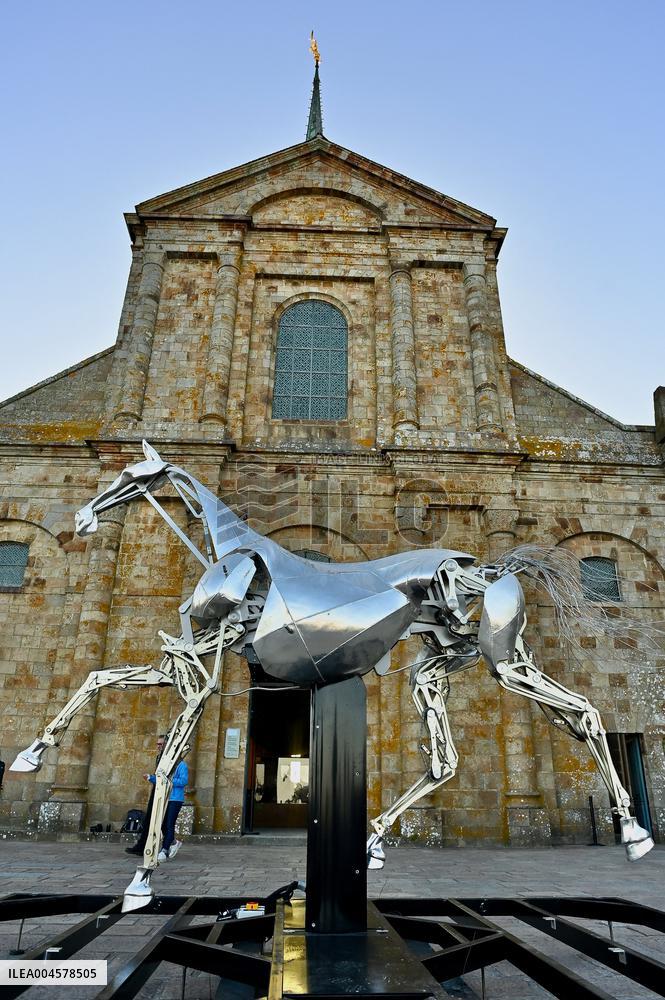 Zeus The Olympic Horse Arrives At Mont Saint-Michel