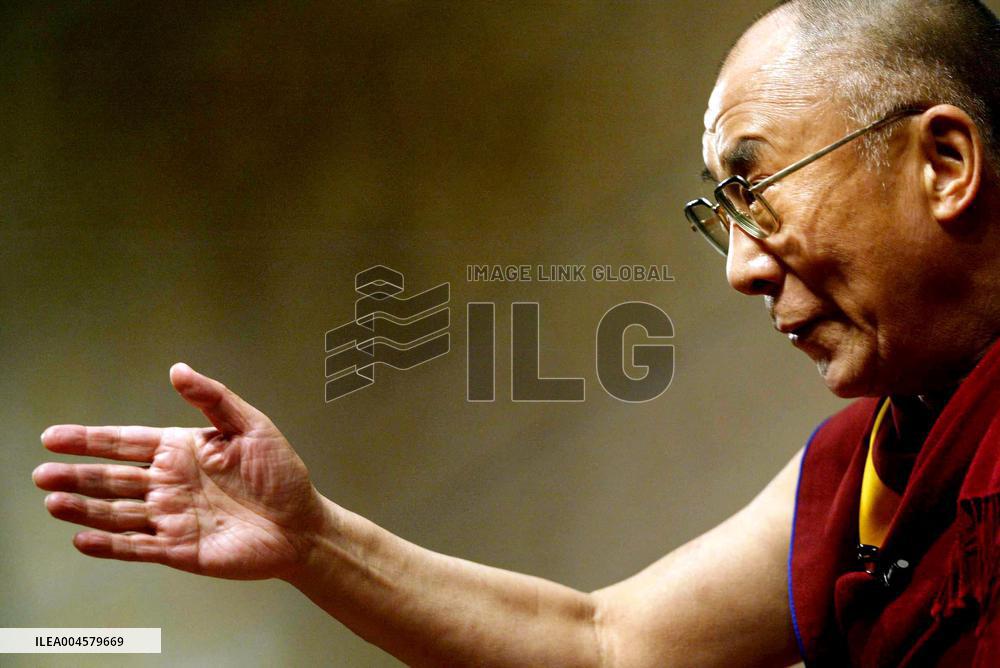 TIBETAN SPIRITUAL LEADER DALAI LAMA SPEAKS TO JOURNALISTS DURING A PRESS CONFERENCE IN JERUSALEM