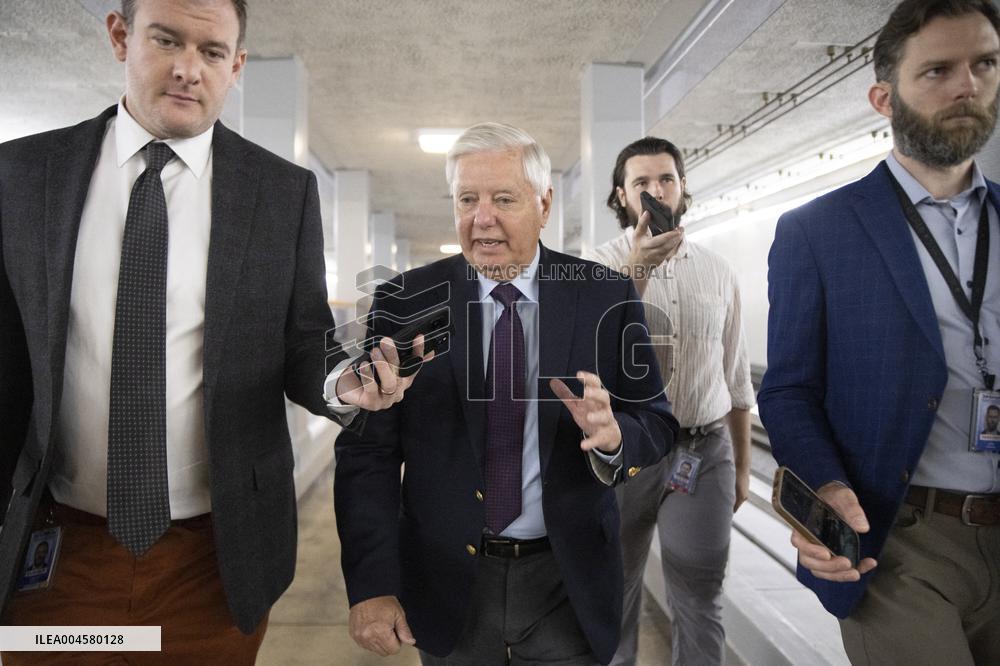 United States Senator Lindsey Graham (Republican of South Carolina) speaks to reporters