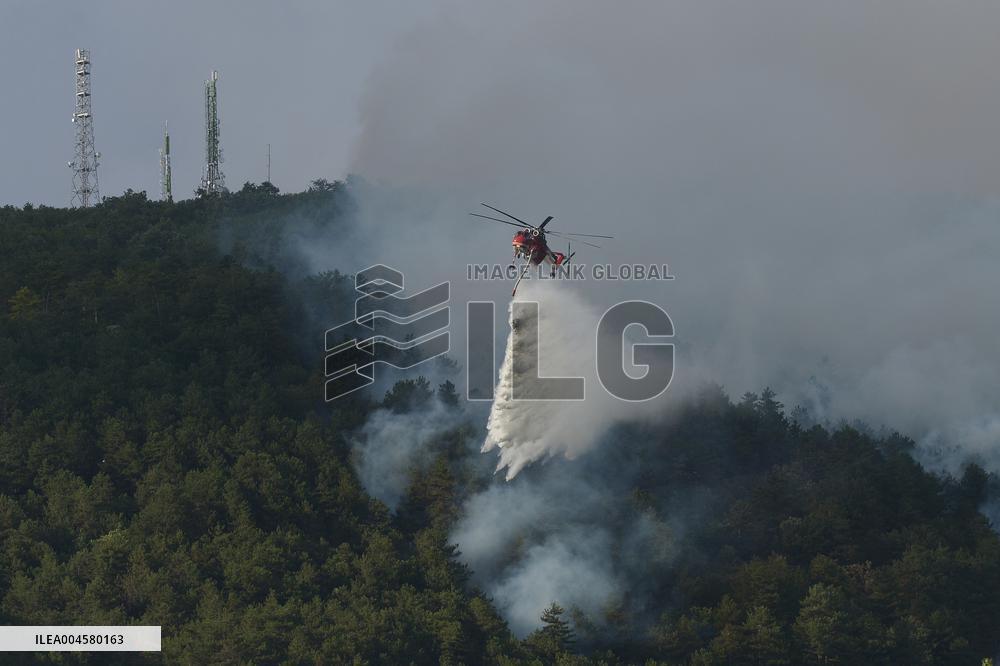 Air Rescue Operations During a Mountain Fire - Italy
