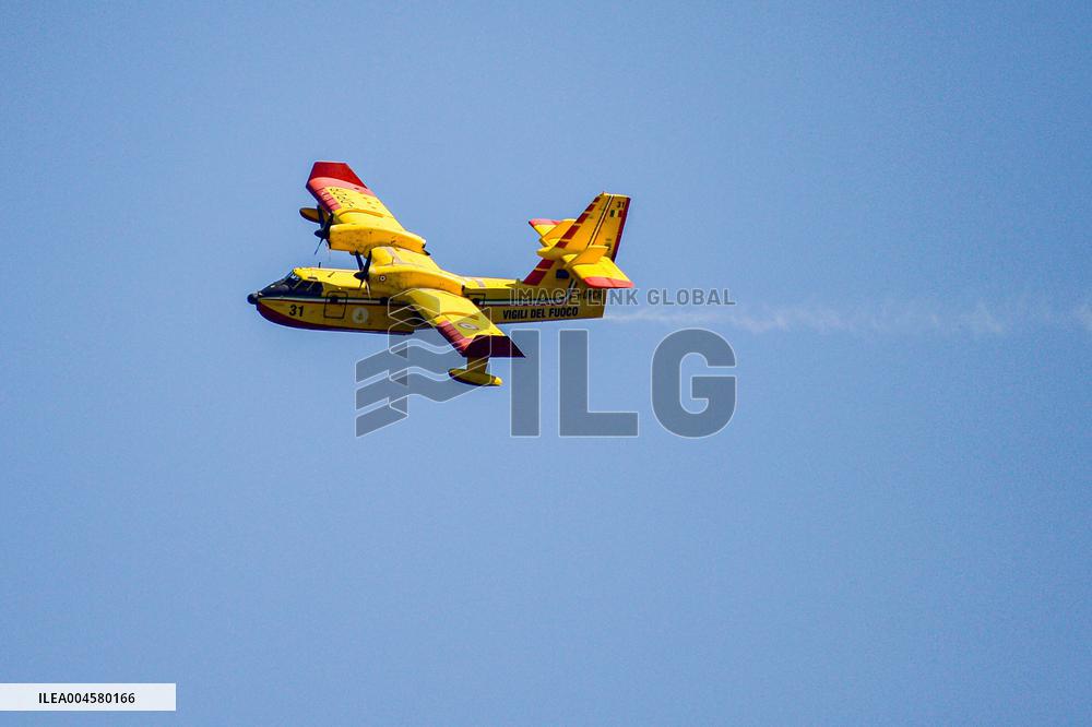 Air Rescue Operations During a Mountain Fire - Italy