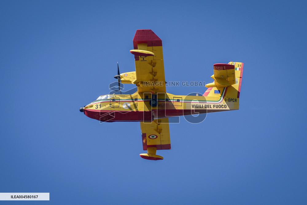 Air Rescue Operations During a Mountain Fire - Italy