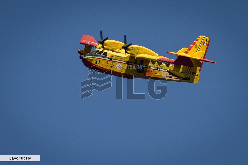 Air Rescue Operations During a Mountain Fire - Italy
