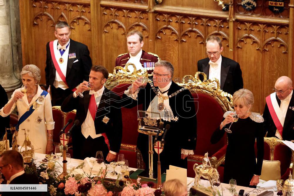 French President and Brigitte Macron at Guildhall Banquet