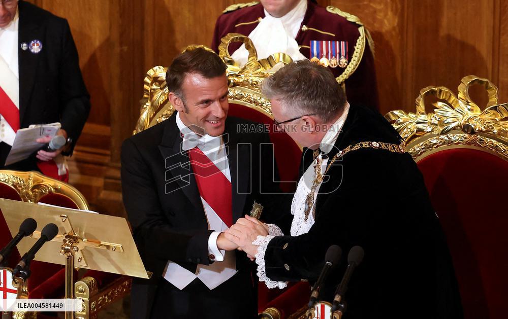 French President and Brigitte Macron at Guildhall Banquet