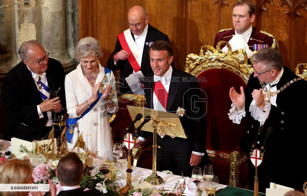 French President and Brigitte Macron at Guildhall Banquet