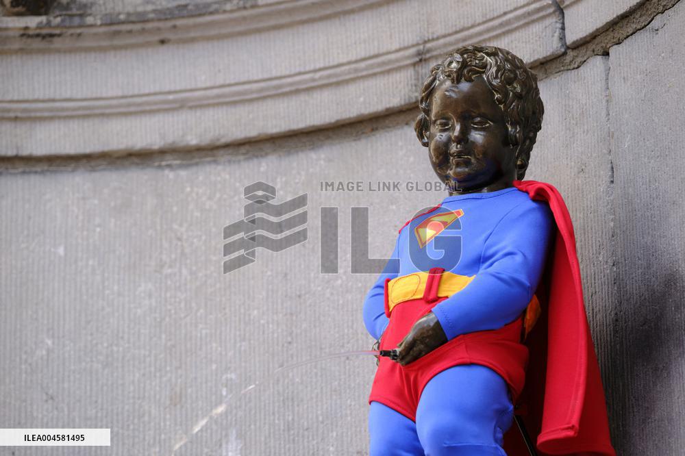 Manneken Pis Dressed as Superman for Film Release - Brussels