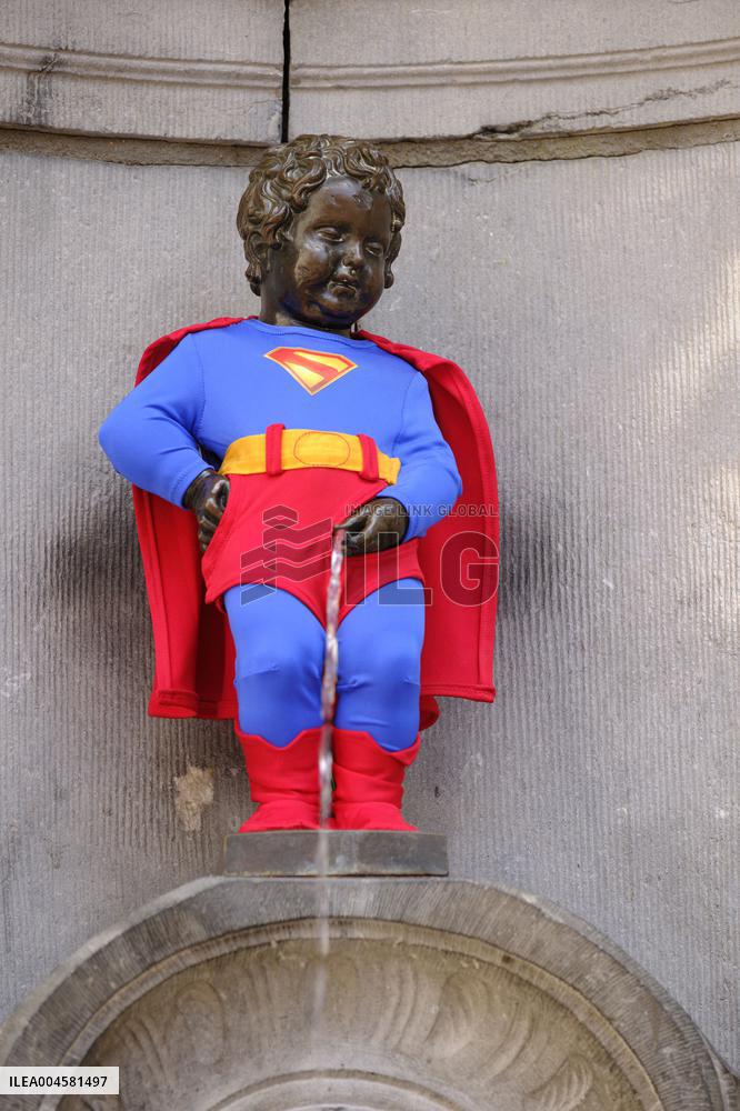 Manneken Pis Dressed as Superman for Film Release - Brussels