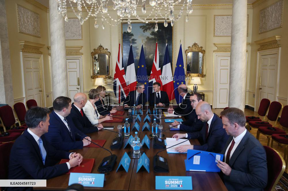 Macron and Starmer at Downing Street for UK-FR Summit - London