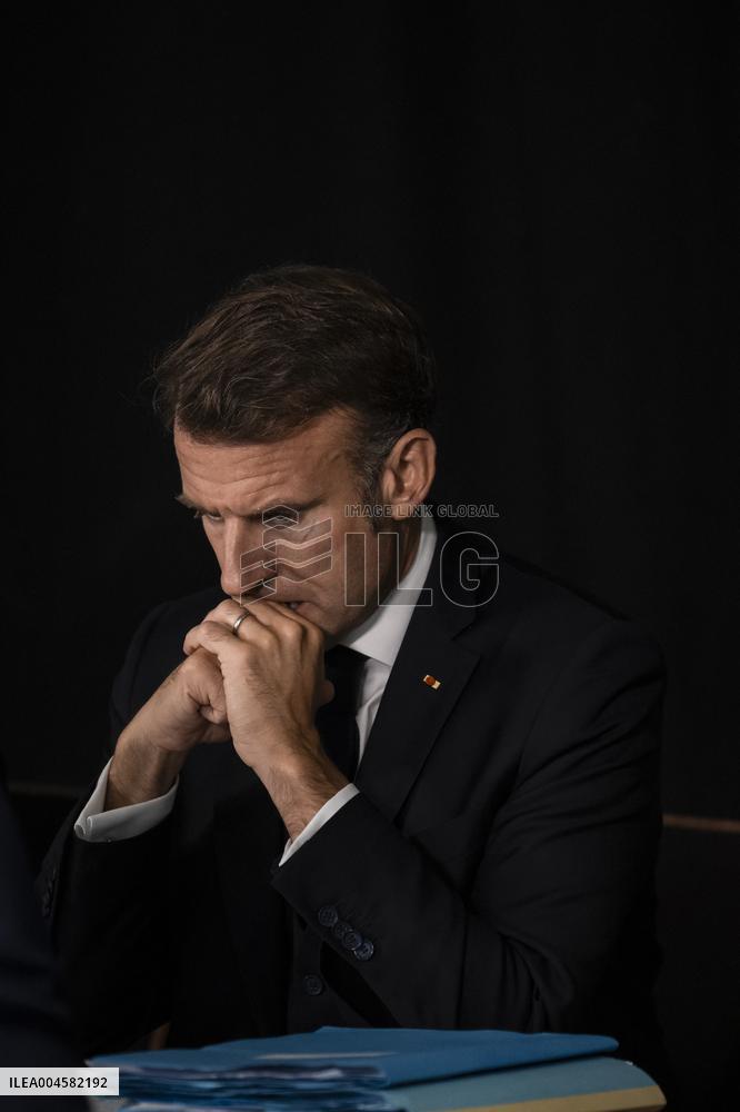 Starmer and Macron During a Visioconference With NATO Leaders - London