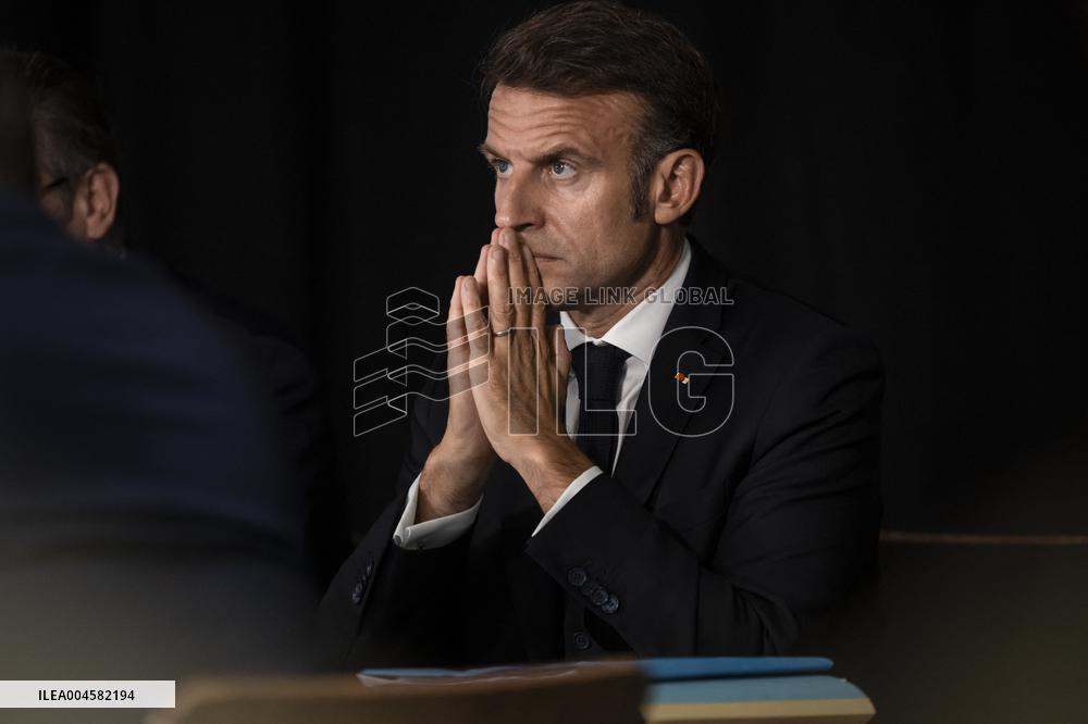 Starmer and Macron During a Visioconference With NATO Leaders - London