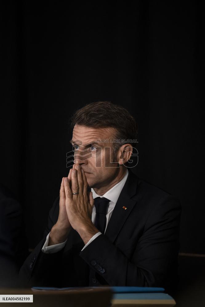 Starmer and Macron During a Visioconference With NATO Leaders - London