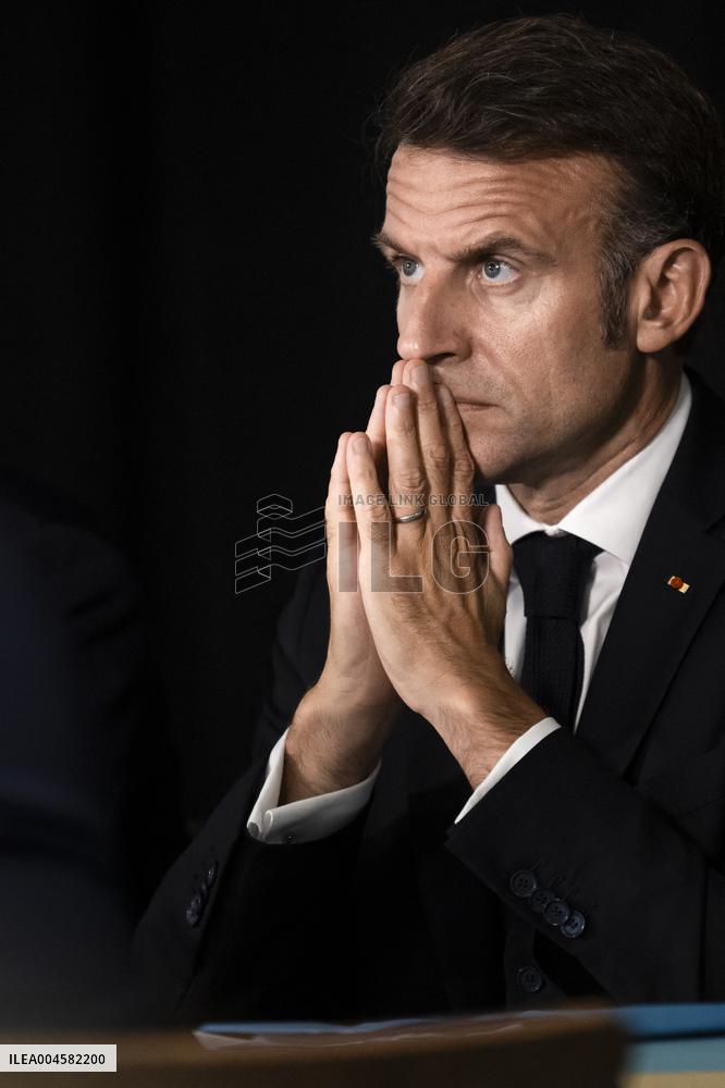 Starmer and Macron During a Visioconference With NATO Leaders - London