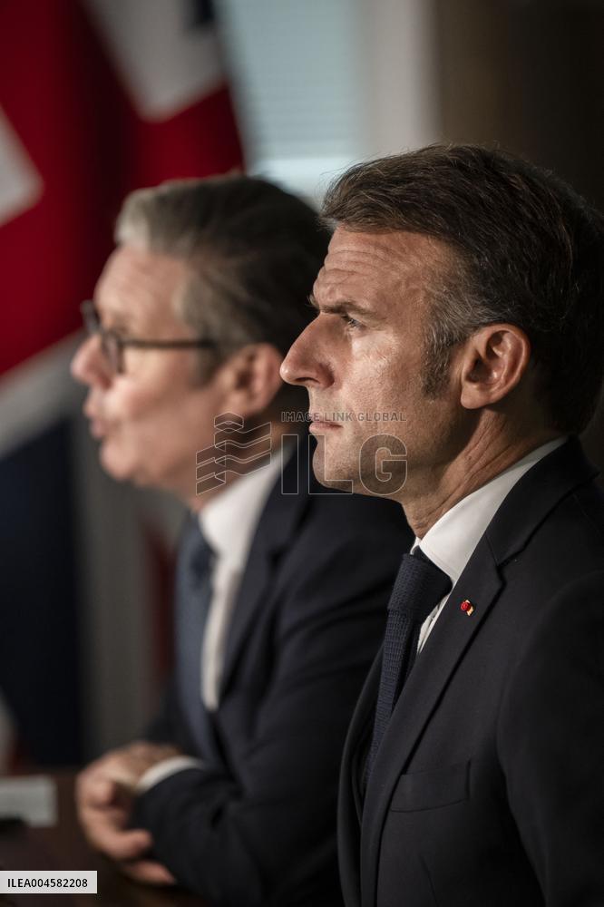 Starmer and Macron During a Visioconference With NATO Leaders - London