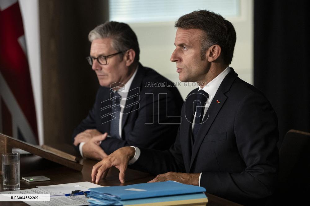 Starmer and Macron During a Visioconference With NATO Leaders - London