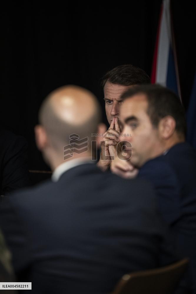 Starmer and Macron During a Visioconference With NATO Leaders - London