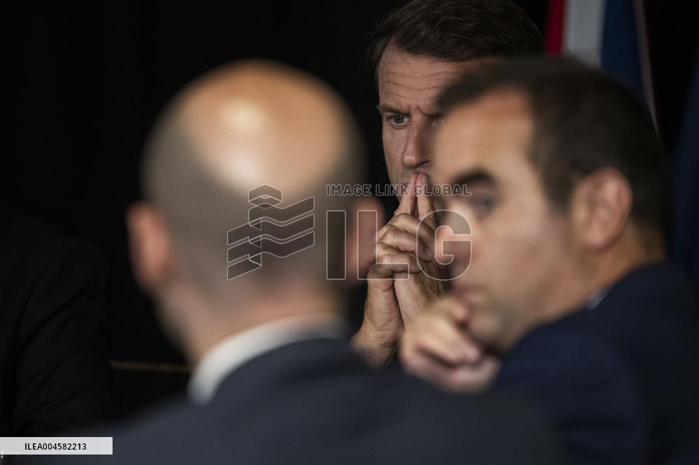 Starmer and Macron During a Visioconference With NATO Leaders - London