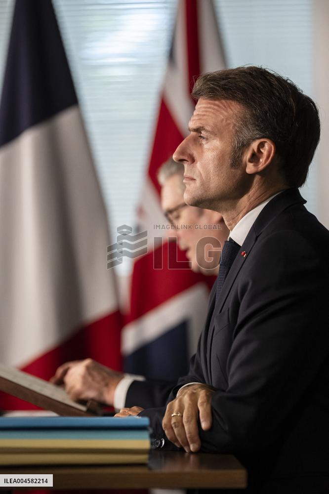 Starmer and Macron During a Visioconference With NATO Leaders - London